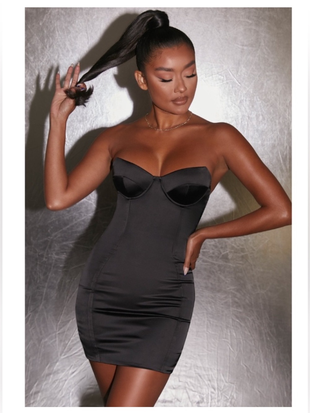 Ahead Of The Curve Underwired Satin Mini Dress in Black - Oh Polly - Size US4